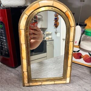 Vintage Moroccan Wall Mirror camel bone & brass Decorative Art Deco